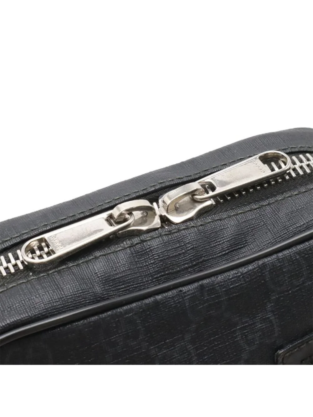 Gucci GG Supreme Web Stripe Belt Bag Leather Black Gray Silver